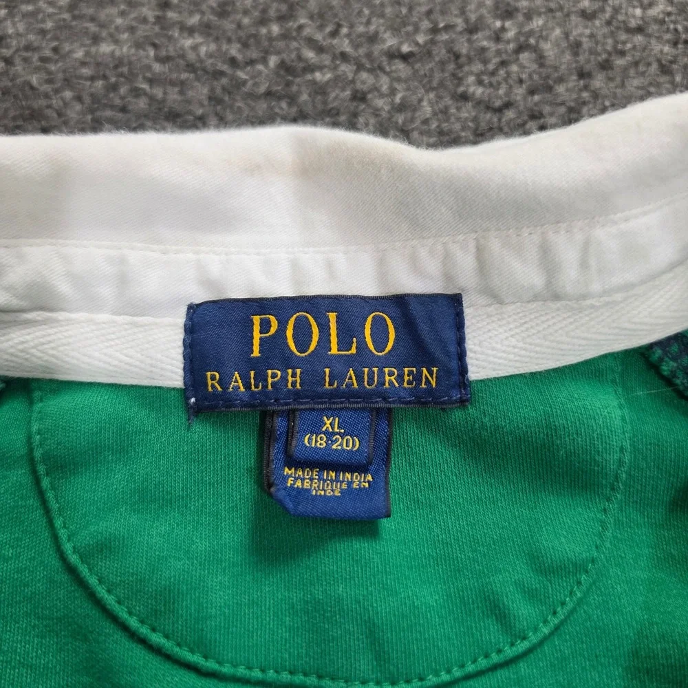 Polo Ralph Lauren Rugby Shirt Kids XL 18-20 Green Navy Blue Big Pony Graphic 2